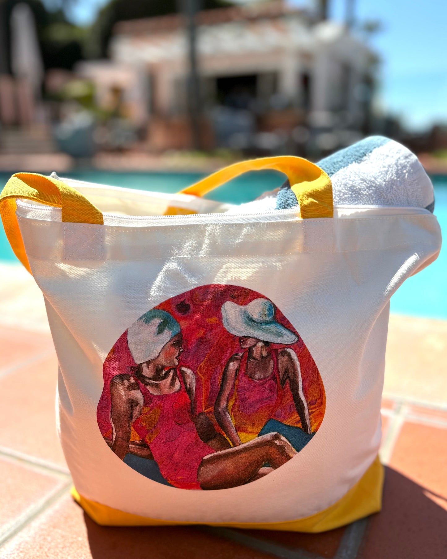 Chatting Ladies Large Cotton Zip Beach Bag