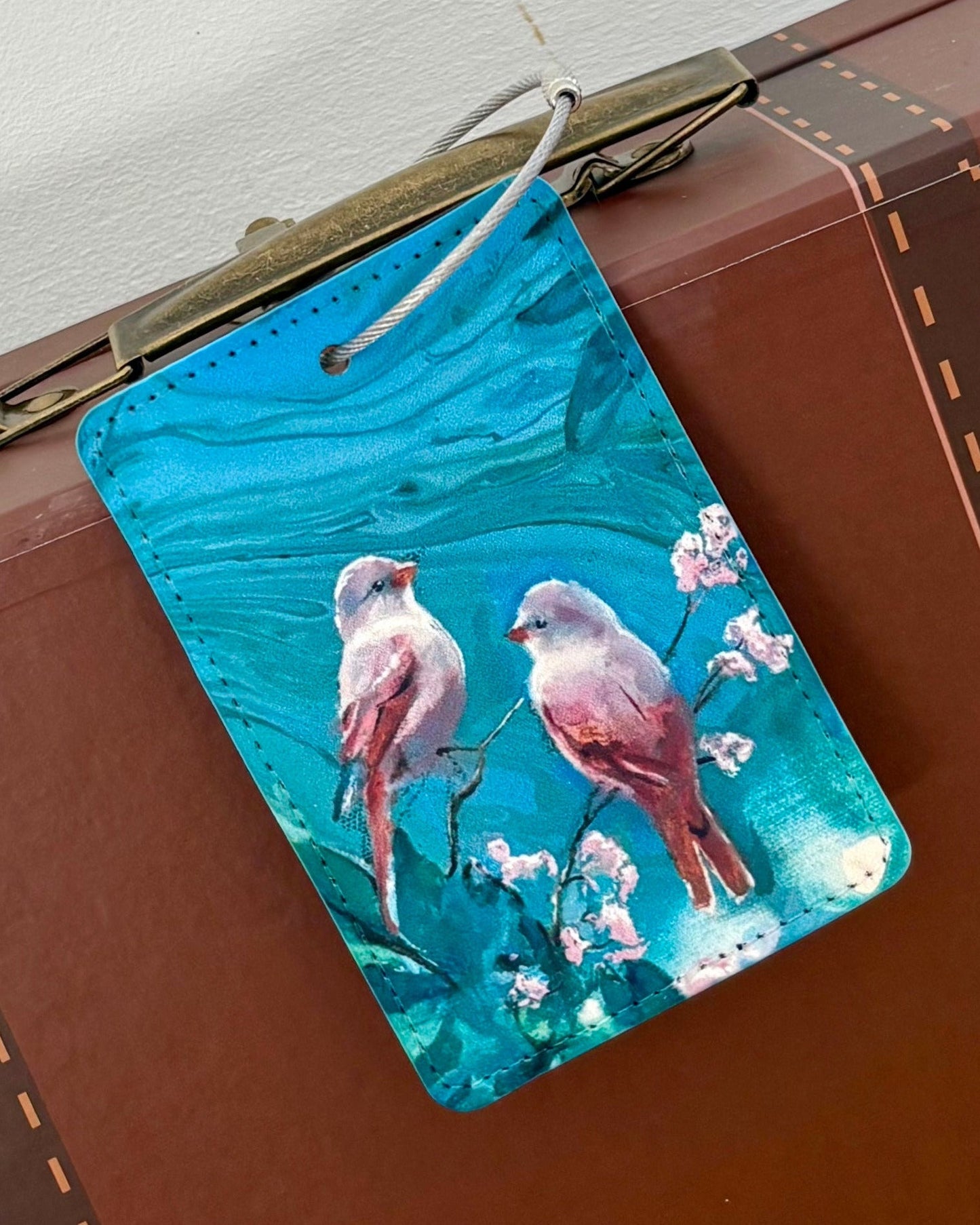 Pink Finches Luggage Tag