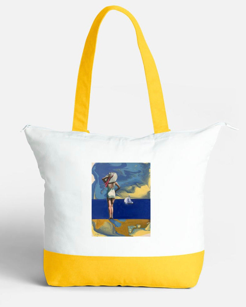 Gazing Lady Large Cotton Zip Beach Bag